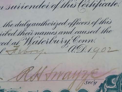 1901 Plume And Atwood Manufacturing Company, Stock Certificate, 100 Shares , 221