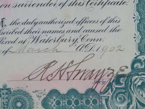 1901 Plume And Atwood Manufacturing Company, Stock Certificate, 90 Shares , 222