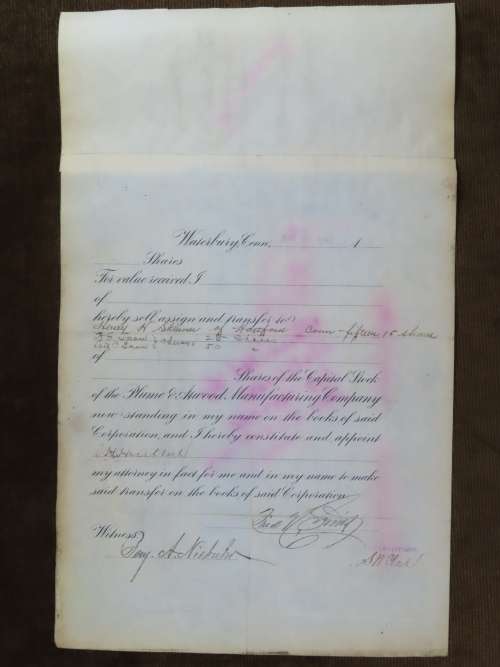 1901 Plume And Atwood Manufacturing Company, Stock Certificate, 90 Shares , 222