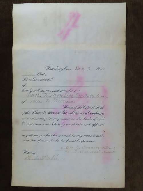1901 Plume And Atwood Manufacturing Company, Stock Certificate, 332 Shares , 223