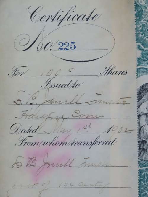 1901 Plume And Atwood Manufacturing Company, Stock Certificate, 100 Shares , 225