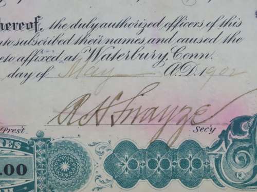 1901 Plume And Atwood Manufacturing Company, Stock Certificate, 100 Shares , 225