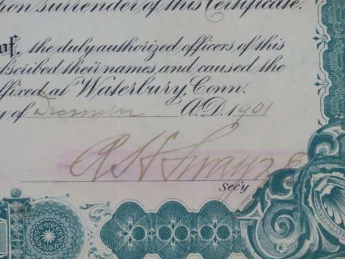 1901 Plume And Atwood Manufacturing Company, Stock Certificate, 69 Shares , 214