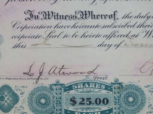 1901 Plume And Atwood Manufacturing Company, Stock Certificate, 69 Shares , 214