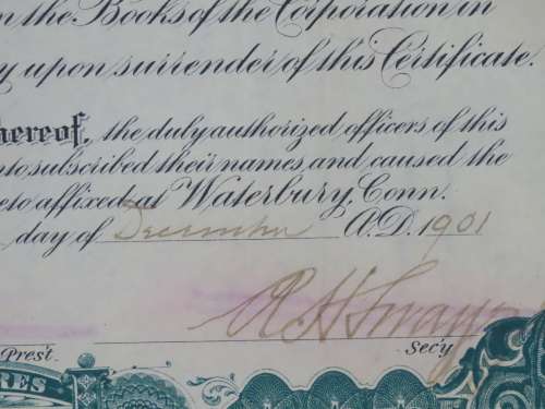 1901 Plume And Atwood Manufacturing Company, Stock Certificate, 69 Shares , 213