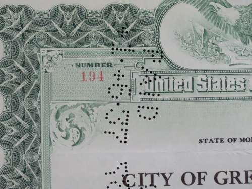1919 City of Great Falls - South Side Sewer Bond, $1000 Bond, 194