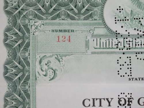 1919 City of Great Falls - South Side Sewer Bond, $1000 Bond, 124