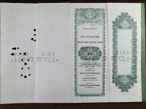 1919 City of Great Falls - South Side Sewer Bond, $1000 Bond, 122