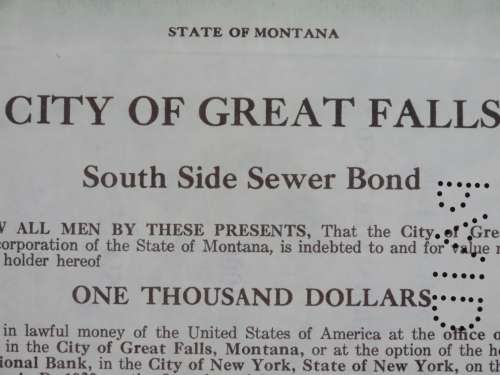 1919 City of Great Falls - South Side Sewer Bond, $1000 Bond, 84