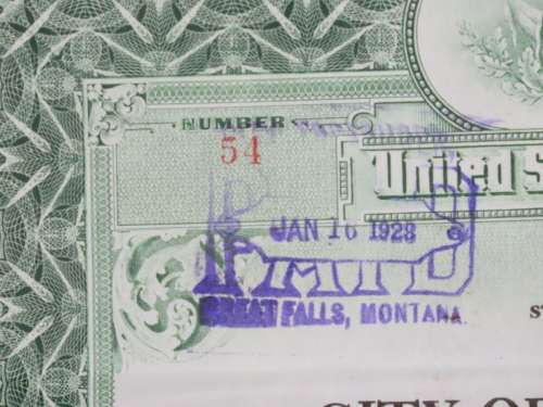 1919 City of Great Falls - South Side Sewer Bond, $1000 Bond, 54