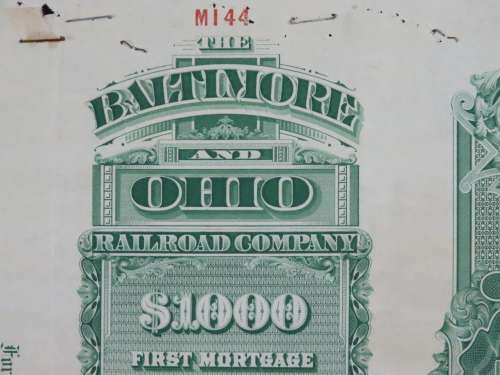 1901 Batimore and Ohio Railroad Bond, $1000 Gold Bond, M144