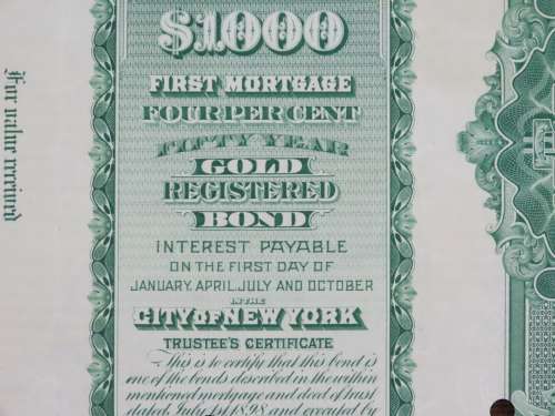 1901 Batimore and Ohio Railroad Bond, $1000 Gold Bond, M144