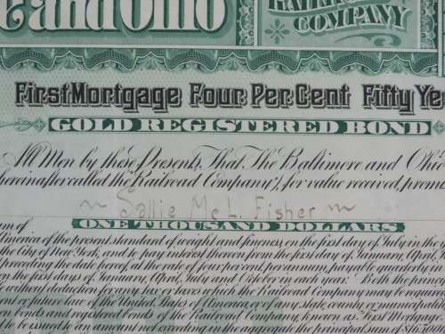 1901 Batimore and Ohio Railroad Bond, $1000 Gold Bond, M144