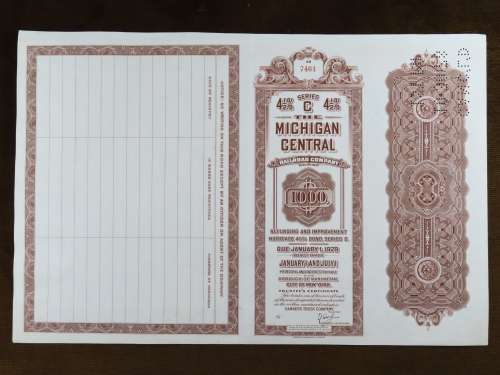 1929 Michigan Central Railroad Company Bond, $1000 Bond, 7461