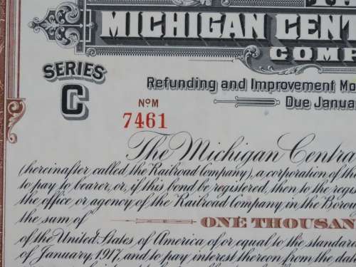 1929 Michigan Central Railroad Company Bond, $1000 Bond, 7461