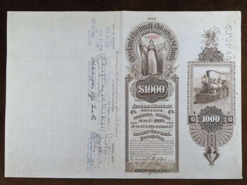 1893 Cleveland Cincinnati Chicago St Louis Railrway Company Bond, $1000 Gold Bond, 22253