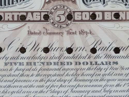 1894 Kansas City Northwestern Railroad Company Bond, $500 Gold Bond, 4425