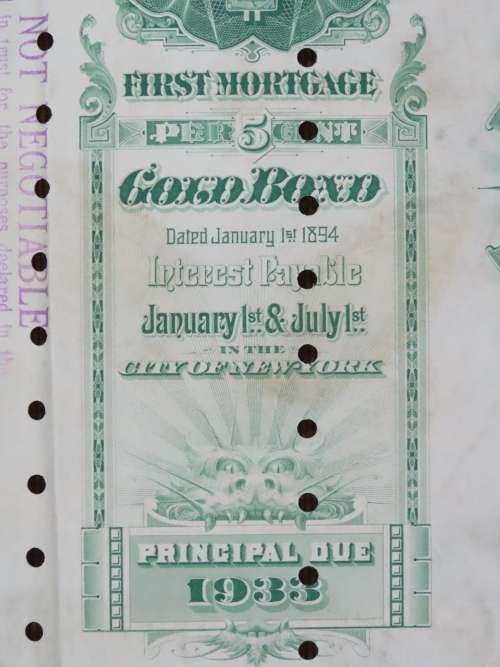 1894 Kansas City Northwestern Railroad Company Bond, $1000 Gold Bond, 2301