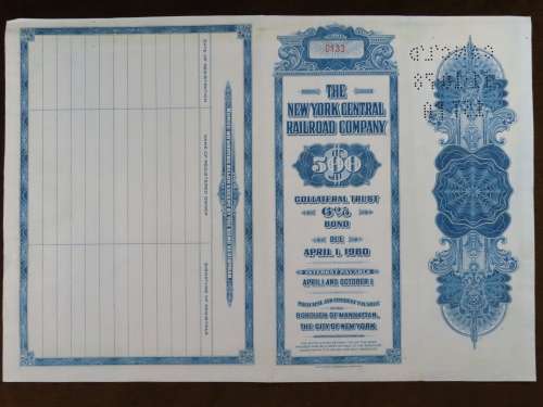 1955 New York Central Railroad Company Bond, $500 Bond, D133