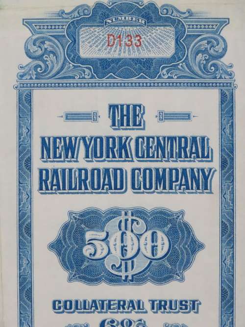 1955 New York Central Railroad Company Bond, $500 Bond, D133
