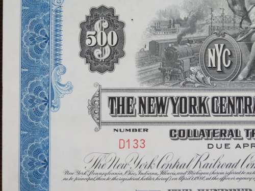 1955 New York Central Railroad Company Bond, $500 Bond, D133