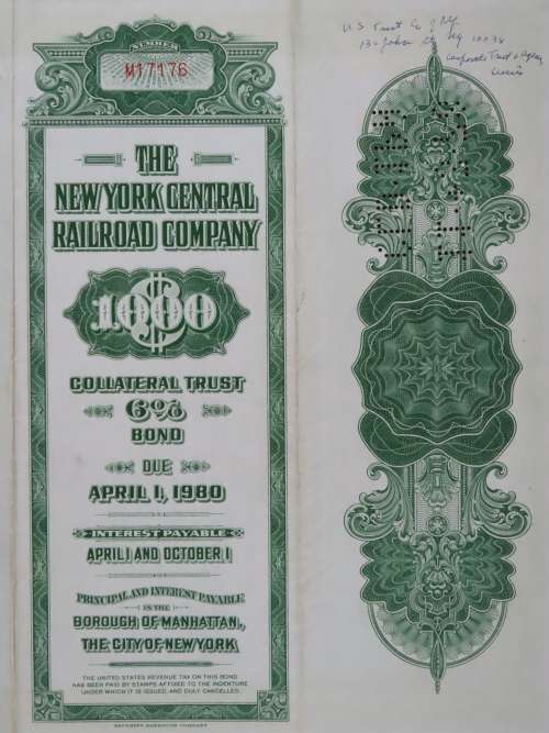 1955 New York Central Railroad Company Bond, $1000 Bond, M17176