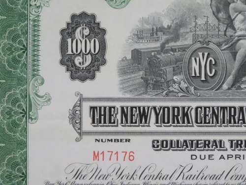 1955 New York Central Railroad Company Bond, $1000 Bond, M17176