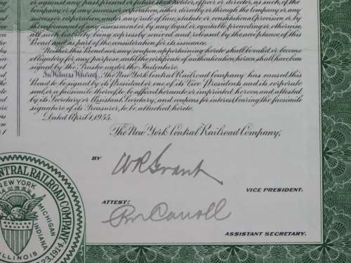 1955 New York Central Railroad Company Bond, $1000 Bond, M17176