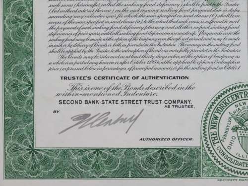 1955 New York Central Railroad Company Bond, $1000 Bond, M17176