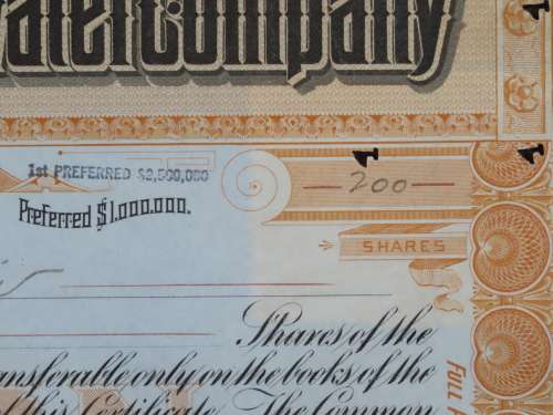 1924 Consolidated Water Company , Stock Certificate, 200 Shares, B1298