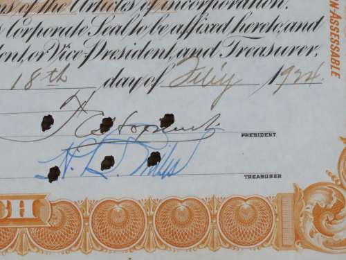 1924 Consolidated Water Company , Stock Certificate, 200 Shares, B1298
