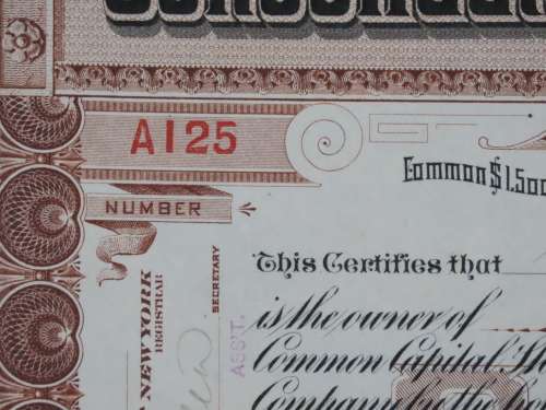 1900 Consolidated Water Company , Stock Certificate, 100 Shares, A125