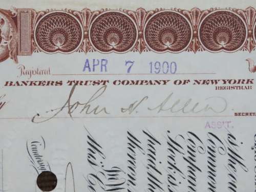 1900 Consolidated Water Company , Stock Certificate, 100 Shares, A125