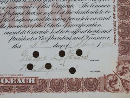 1900 Consolidated Water Company , Stock Certificate, 100 Shares, A125