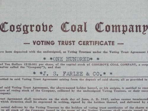 1942 Cosgrove Coal Company , Stock Certificate, 100 Shares, 49