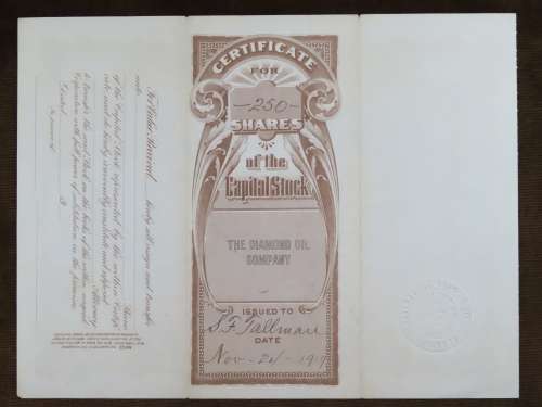 1919 The Diamond Oil Company , Stock Certificate, 250 Shares, 187