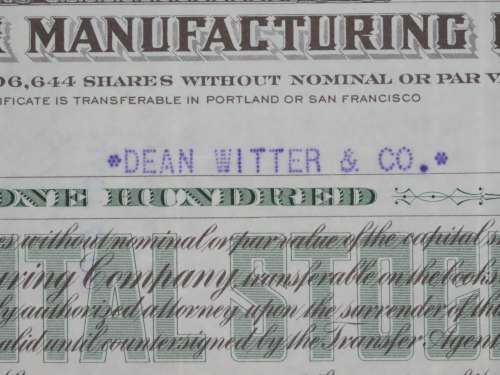 1948 Doernbecher Manufacturing Company , Stock Certificate, 100 Shares, SF2474