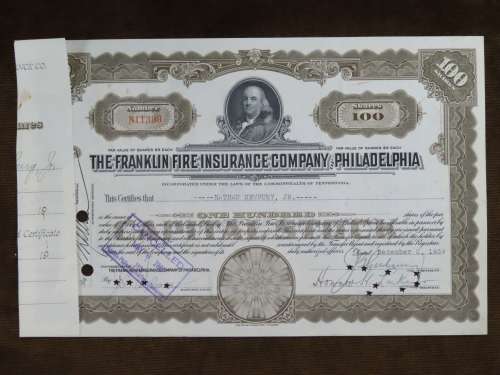 1939 Franklin Fire Insurance Company of Philadelphia , Stock Certificate, 100 Shares, N11399
