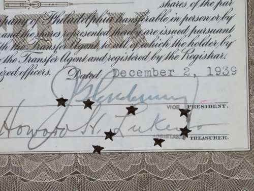 1939 Franklin Fire Insurance Company of Philadelphia , Stock Certificate, 100 Shares, N11399