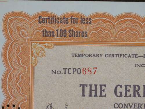1929 Gerlach Barklow Company , Stock Certificate, 10 Shares, 687