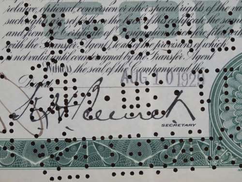 1929 Gerlach Barklow Company , Stock Certificate, 100 Shares, C309