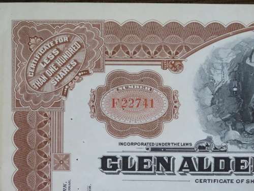 1930 Glen Alden Coal Company , Stock Certificate, 5 Shares, 22741