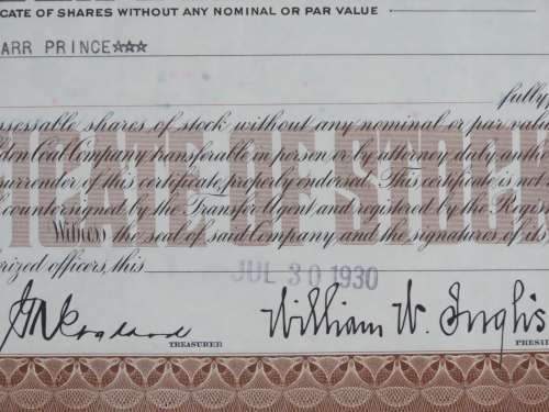 1930 Glen Alden Coal Company , Stock Certificate, 5 Shares, 22741