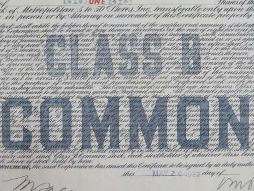 1922 Metropolitan 5 to 50c Store inc, Stock Certificate, 1 Shares, B10710