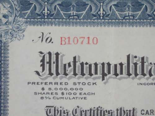 1922 Metropolitan 5 to 50c Store inc, Stock Certificate, 1 Shares, B10710