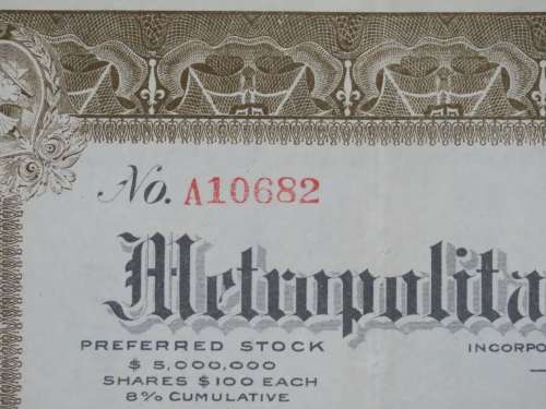 1922 Metropolitan 5 to 50c Store inc, Stock Certificate, Half Shares, 10682