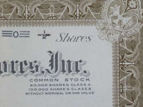 1922 Metropolitan 5 to 50c Store inc, Stock Certificate, Half Shares, 10682