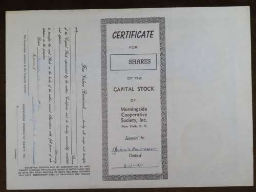 1948 Morningside Cooperative Society Inc, Stock Certificate, 1 Shares, 1006