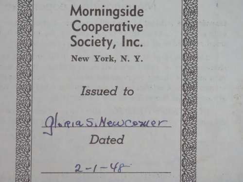1948 Morningside Cooperative Society Inc, Stock Certificate, 1 Shares, 1006