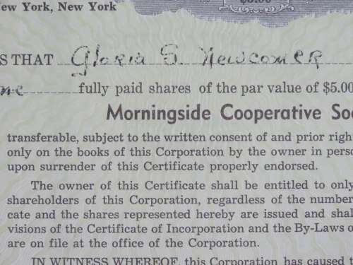 1948 Morningside Cooperative Society Inc, Stock Certificate, 1 Shares, 1006